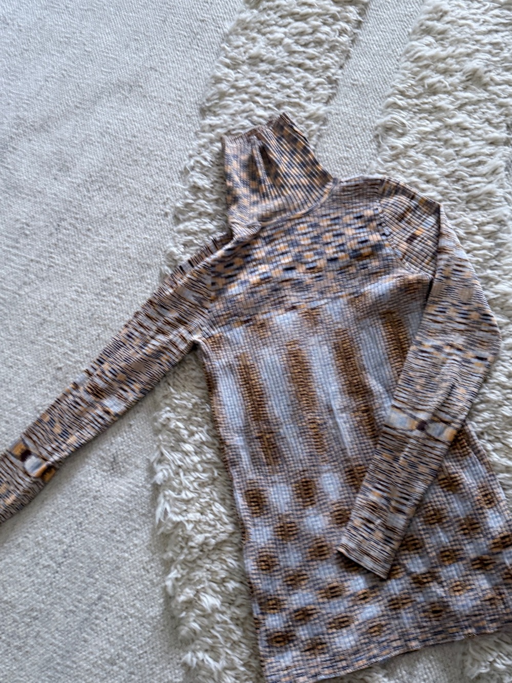 Sandro Ribbed Knit Top in Brown and Cream